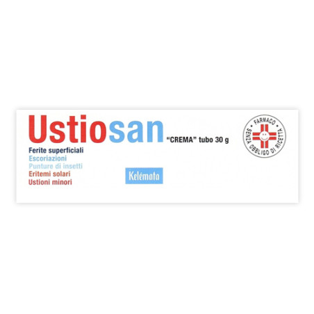 Tubo da 30 grammi di Ustiosan, crema per il trattamento di ustioni, eritemi e ferite superficiali.