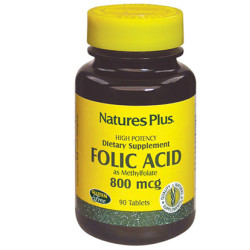 Flacone da 90 tavolette di Natures Plus Acido Folico, integratore per le donne in gravidanza.