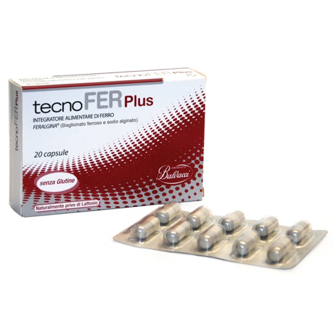 Confezione da 20 capsule di Tecnofer Plus Integratore Di Ferro Per Stati Carenziali.