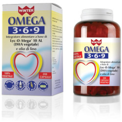 Confezione da 200 capsule di Winter Omega 3/6/9, integratore per il metabolismo dei lipidi.