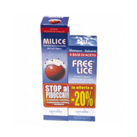 Confezione bipack di Milice trattamento antipidocchi schiuma + shampoo.