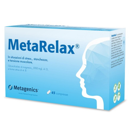Confezione da 45 compresse di Metagenics MetaRelax, integratore contro stanchezza e affaticamento. Confezione da 45 compresse di Metagenics MetaRelax, integratore contro stanchezza e affaticamento.