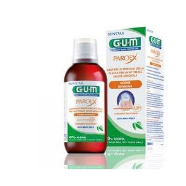 Flacne da 300 ml di Gum Paroex Collutorio 0,2% Clorexidina, utile per placca e gengive infiammate. Flacne da 300 ml di Gum Paroex Collutorio 0,2% Clorexidina, utile per placca e gengive infiammate.