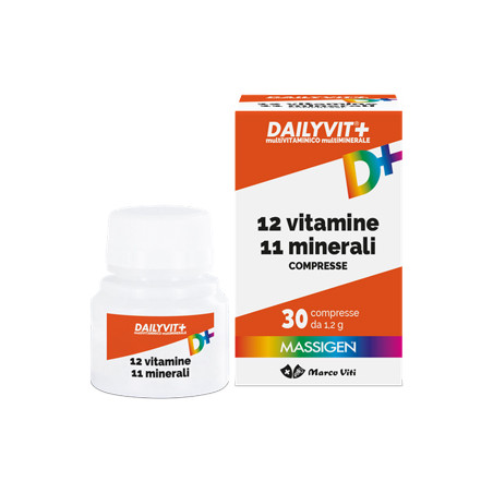 Confezione da 30 compresse di Marco Viti Massigen Dailyvit+, integratore di vitamine e minerali.