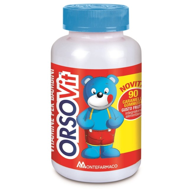 Confezione da 90 orsacchiotti gommosi di Orsovit multivitaminico per bambini. Confezione da 90 orsacchiotti gommosi di Orsovit multivitaminico per bambini.