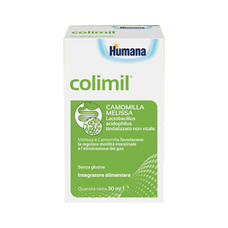 Flacone da 30 ml di Colimil Humana, integratore per il benessere dell'intestino.
