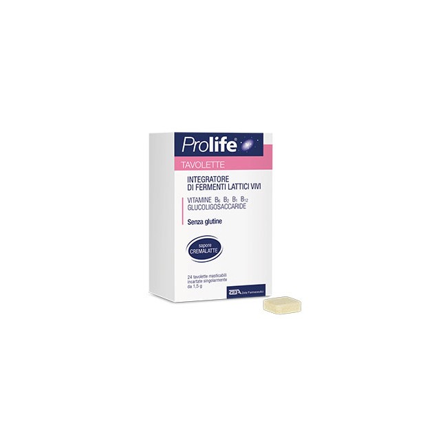 Confezione da 24 tavolette di Prolife Tavolette, integratore di fermenti lattici per bambini. Confezione da 24 tavolette di Prolife Tavolette, integratore di fermenti lattici per bambini.