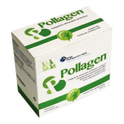 Confezione da 30 bustine di Pollagen, integratore per l'equilibrio del microbiota intestinale.