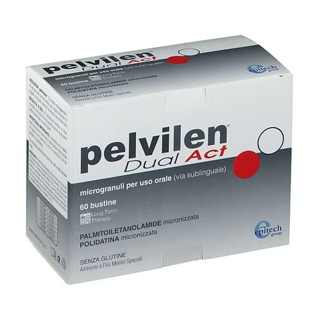 Confezione da 60 bustine di Pelvilen Dual Act Integratore Per Dolori Pelvici.