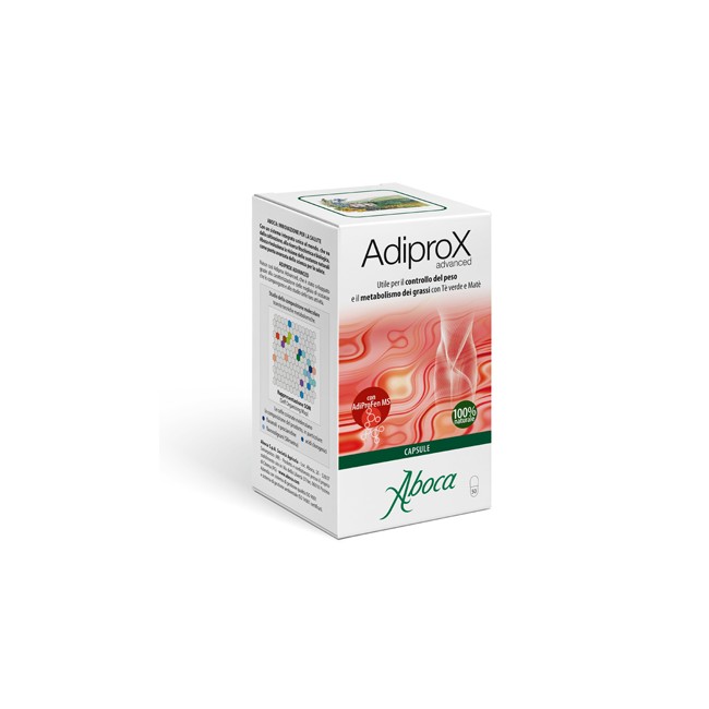 Confezione da 50 capsule di Aboca Adiprox Advanced Integratore Per Il Controllo Del Peso Corporeo.