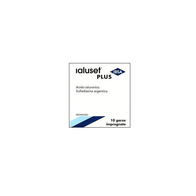 GARZA IALUSET PLUS IMPREGNATA DI CREMA DI ACIDO IALURONICO 0,05%, DI SULFADIAZINA ARGENTICA 1%, MACROGOL, GLICEROLO E ACQUA 10 X GARZA IALUSET PLUS IMPREGNATA DI CREMA DI ACIDO IALURONICO 0,05%, DI SULFADIAZINA ARGENTICA 1%, MACROGOL, GLICEROLO E ACQUA 10 X