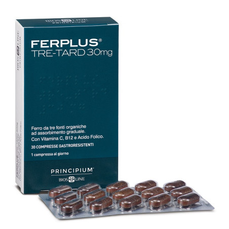 Confezione da 30 compresse di Bios Line Principium Ferplus Tre Tard 30mg, integratore di ferro. Confezione da 30 compresse di Bios Line Principium Ferplus Tre Tard 30mg, integratore di ferro.