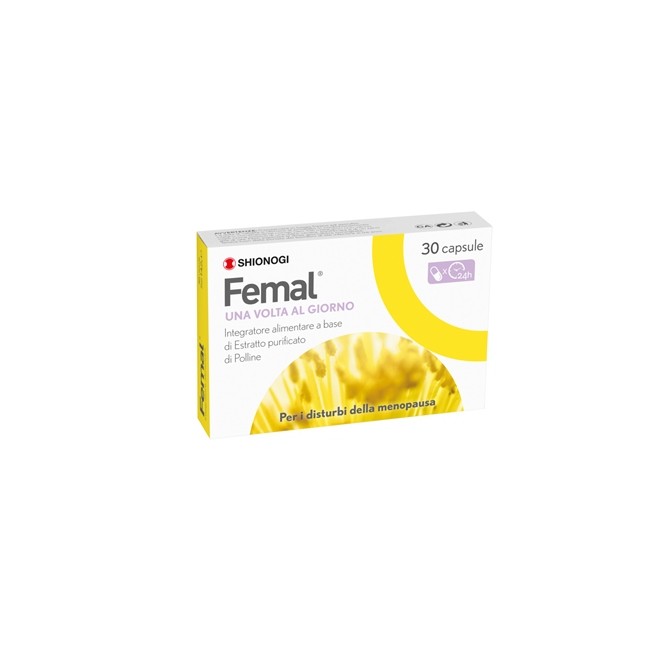 Confezione da 30 capsule di Femal Integratore per la menopausa Confezione da 30 capsule di Femal Integratore per la menopausa