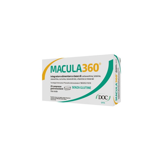 Confezione da 20 compresse di Macula360 integratore per il benessere degli occhi e della vista Confezione da 20 compresse di Macula360 integratore per il benessere degli occhi e della vista
