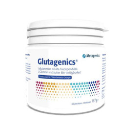 Barattolo da 60 porzioni di Glutagenics, integratore per la salute intestinale.