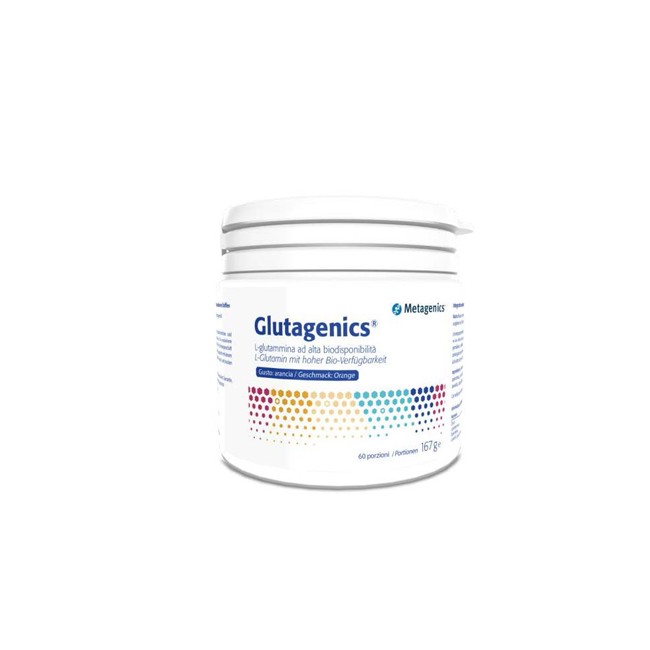 Barattolo da 60 porzioni di Glutagenics, integratore per la salute intestinale. Barattolo da 60 porzioni di Glutagenics, integratore per la salute intestinale.