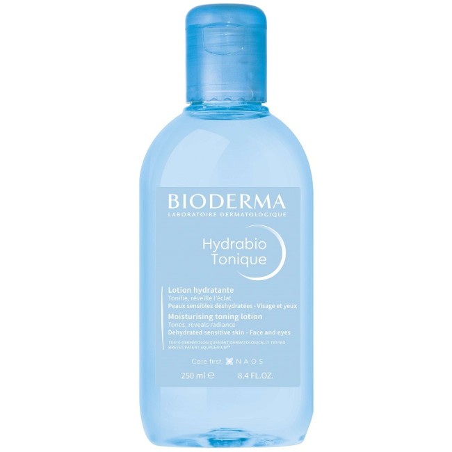 flacone da 250 ml di Bioderma Hydrabio Tonique Lozione Tonificante Idratante. flacone da 250 ml di Bioderma Hydrabio Tonique Lozione Tonificante Idratante.