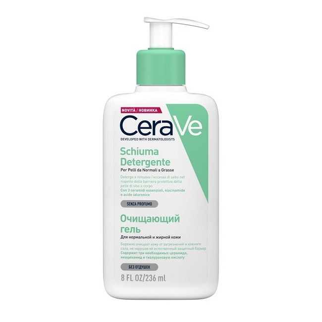Flacone da 236 ml di Cerave Schiuma Detergente Viso per pelle normale e grassa. Flacone da 236 ml di Cerave Schiuma Detergente Viso per pelle normale e grassa.
