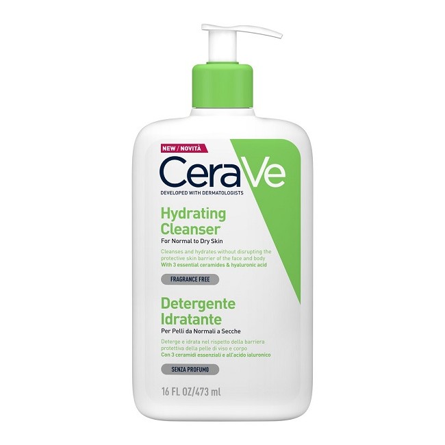 Flacone con dispenser di Cerave Detergente Viso Idratante per pelli secche. Flacone con dispenser di Cerave Detergente Viso Idratante per pelli secche.