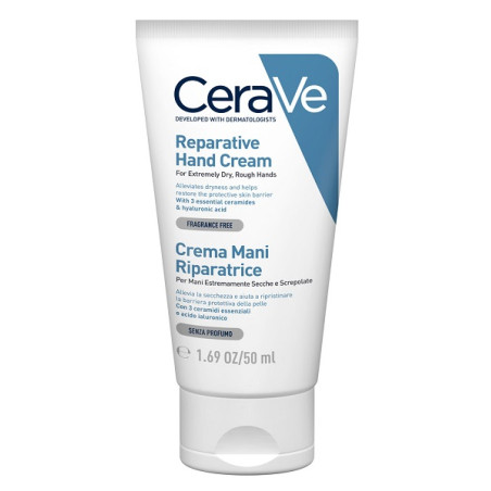 Tubo da 50 ml di Cerave Crema Mani Riparatrice Per Pelle Secca e Sensibile.