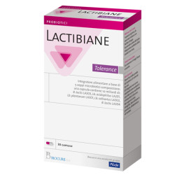 Confezione da 30 capsule di Lactibiane Tolerance Integratore Di Probiotici Per Il Microbiota Intestinale.