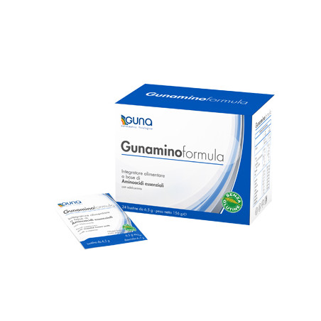 Confezione da 24 bustine di Guna Gunamino Formula, integratore per il mantenimento della massa magra. Confezione da 24 bustine di Guna Gunamino Formula, integratore per il mantenimento della massa magra.