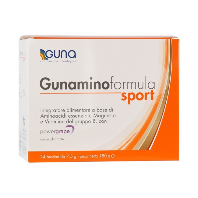 Confezione da 24 bustine di Guna Gunamino Formula Sport integratore per sportivi. Confezione da 24 bustine di Guna Gunamino Formula Sport integratore per sportivi.