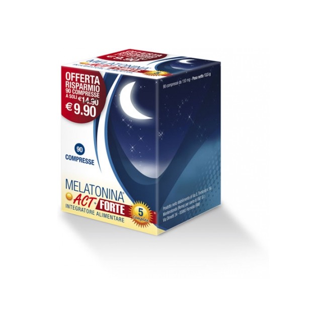Confezione da 90 compresse di Melatonina Act + 5 forte complex Integratore per dormire bene Confezione da 90 compresse di Melatonina Act + 5 forte complex Integratore per dormire bene