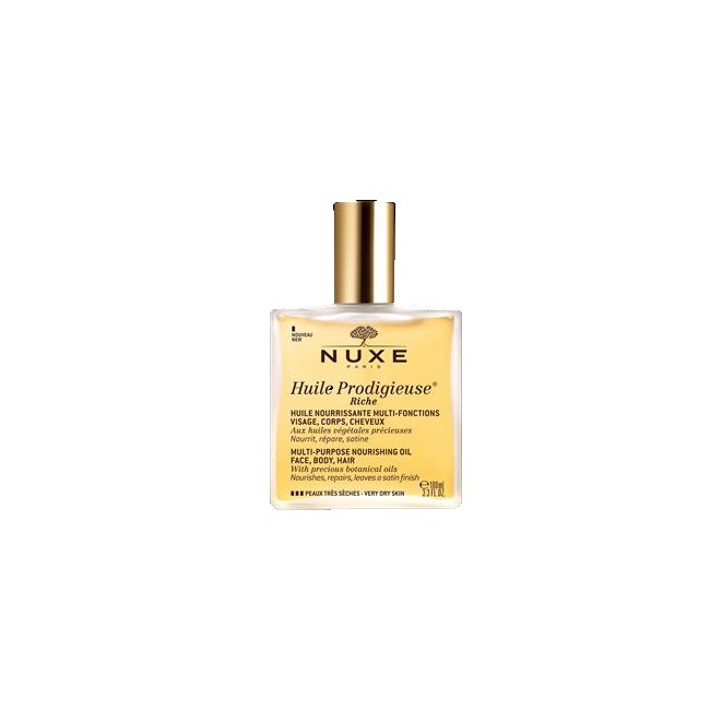 Confezione da 100 Ml di Nuxe Huile Prodigieuse olio secco ricco per pelle secca. Confezione da 100 Ml di Nuxe Huile Prodigieuse olio secco ricco per pelle secca.