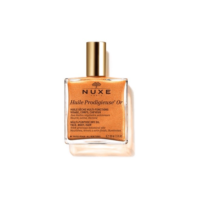 Flacone da 100 Ml di Nuxe Huile Prodigieuse Or olio secco multifunzione oro. Flacone da 100 Ml di Nuxe Huile Prodigieuse Or olio secco multifunzione oro.