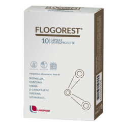 Confezione da 10 capsule di Flogorest, integratore per dolori ad ossa e articolazioni.