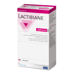 Confezione da 30 capsule di Lactibiane Reference, integratore di fermenti lattici per il microbiota intestinale.