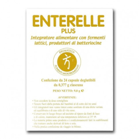 Confezione da 24 capsule di Bromatech Enterelle Plus Integratore di fermenti lattici probiotici.
