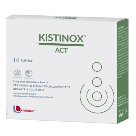 Confezione da 14 Bustine di Laborest Kistinox Act, integratore per la salute delle vie urinarie.