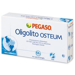 Confezione da 20 fiale di Pegaso Oligolito Osteum, integratore a base di calcio per ossa e articolazioni.