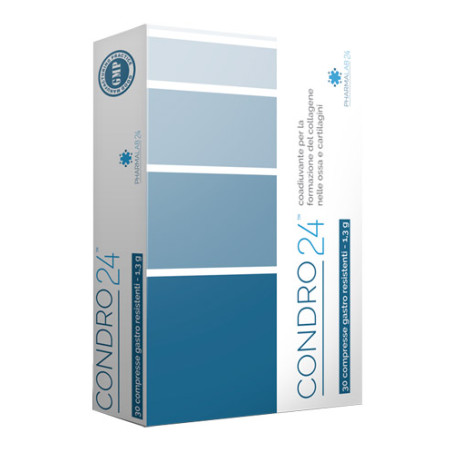 Confezione da 30 compresse di Condro24, integratore per il benessere delle articolazioni. Confezione da 30 compresse di Condro24, integratore per il benessere delle articolazioni.