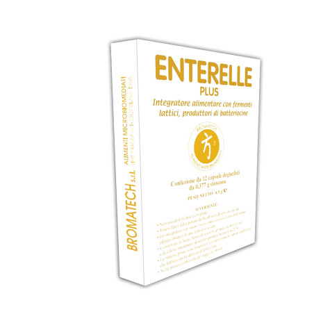 Confezione da 12 capsule di Bromatech Enterelle Plus Integratore di fermenti lattici probiotici.