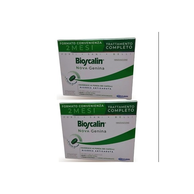 Due confezioni da 60 compresse di Bioscalin Nova Genina 60 compresse per capelli deboli. Super convenienza Due confezioni da 60 compresse di Bioscalin Nova Genina 60 compresse per capelli deboli. Super convenienza
