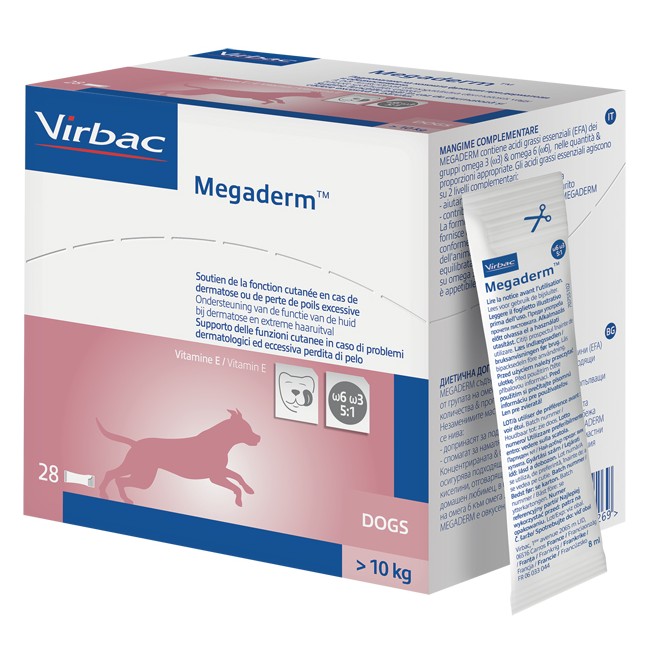 MEGADERM SUPPLEMENTO CANI SUPERIORI A 10 KG SCATOLA DA 28 SACCHETTI MONODOSE 4 ML MEGADERM SUPPLEMENTO CANI SUPERIORI A 10 KG SCATOLA DA 28 SACCHETTI MONODOSE 4 ML