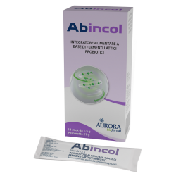 Confezione da 14 bustine orosolubili di Abincol Integratore Di Fermenti Lattici Per La Flora Batterica Intestinale.
