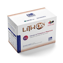 Confezione da 60 bustine di Lithos, integratore di sali minerali per l'equilibrio elettrolitico.