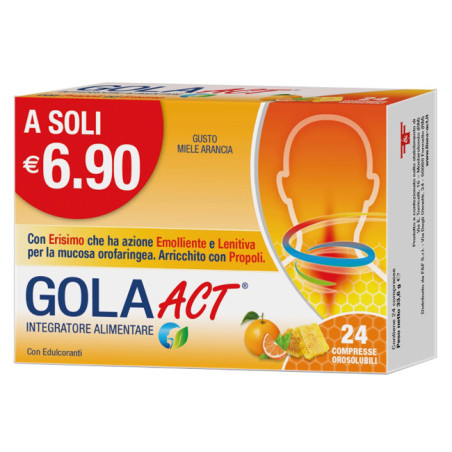 Confezione da 24 compresse di Gola ACT Miele e Arancia, integratore per la gola.