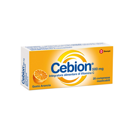 Confezione da 20 compresse masticabili di cebion arancia integratore di vitamina C.