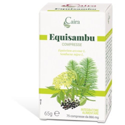 Confezione da 75 compresse di Equisambu, integratore per il benessere di capelli, unghie e tessuti connettivi.