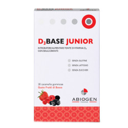 Confezione da 30 caramelle di D3Base Junior, integratore per la crescita delle ossa dei bambini.