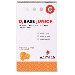 Confezione da 30 caramelle di D3Base Junior, integratore per bambini ricco di vitamina D3.