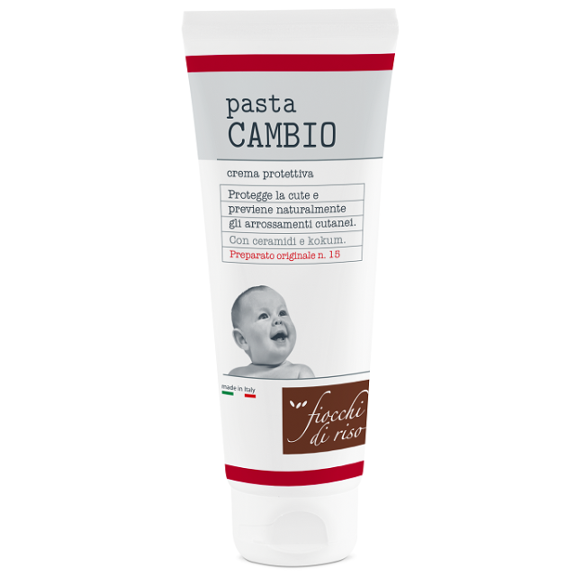 Tubo da 100 ml di Fiocchi Di Riso Pasta Cambio, crema protettiva per il cambio pannolino del neonato. Tubo da 100 ml di Fiocchi Di Riso Pasta Cambio, crema protettiva per il cambio pannolino del neonato.