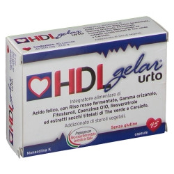 Confezione da 45 capsule di HDL Gelar Urto Integratore Per Abbassare I Grassi Cattivi Ed Il Metabolismo Dei Trigliceridi.