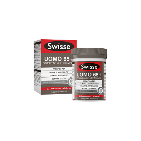 Confezione da 30 compresse di Swiss Uomo 65+, integratore multivitaminico per uomini .