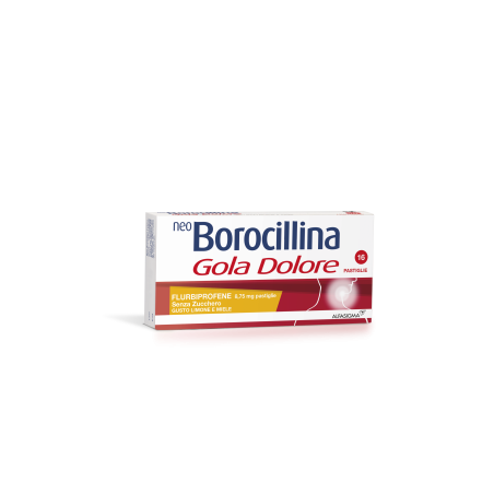 Confezione da 16 pastiglie di Neoborocillina Gola Dolore Limone/Miele Senza Zucchero. Confezione da 16 pastiglie di Neoborocillina Gola Dolore Limone/Miele Senza Zucchero.